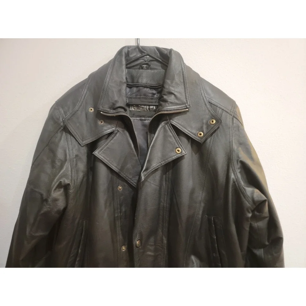 Papaleather USA black leather motorcycle flight JACKET full Zip‎ Black size L